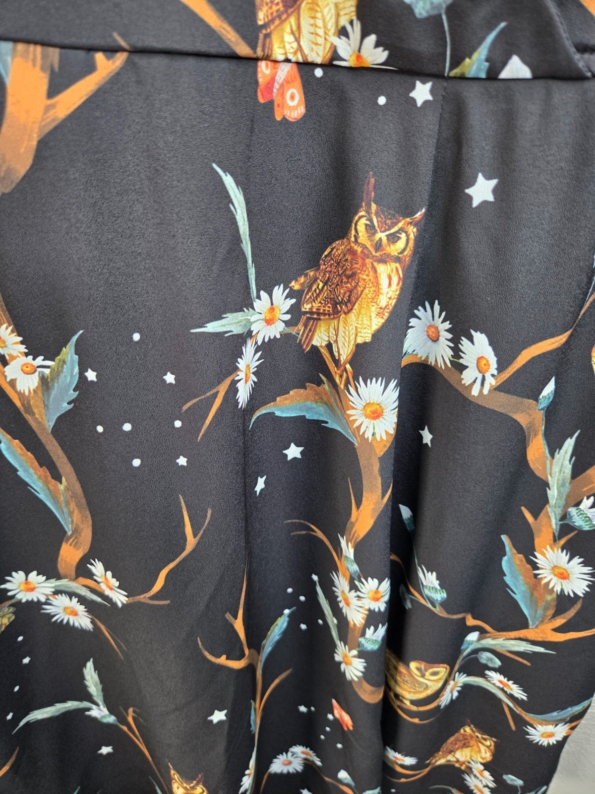 Eshakti Owl Print Pocket Dress Plus Sz 24W Black Flowy Novelty Art Forest Fairy