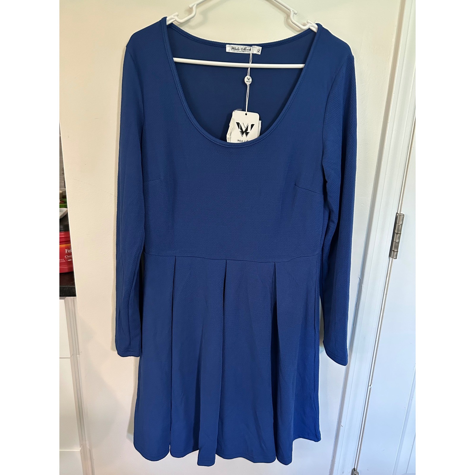 White Mark Womens Royal Blue Long Sleeve Pleated Fit and Flare Dress XL NWT