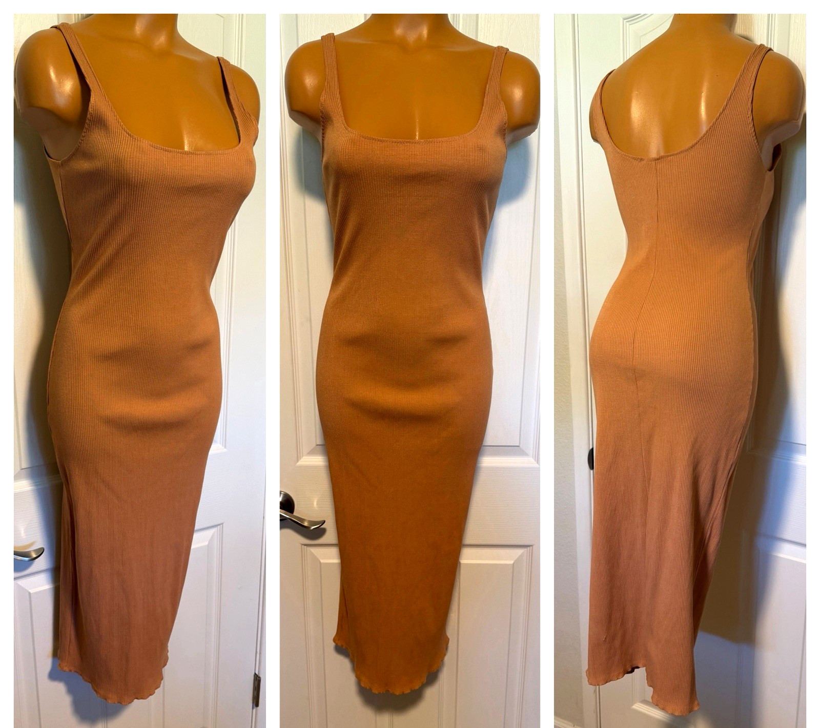 ROLLA COSTER CAMEL TAN RIBBED RAYON BODYCON WIGGLE DRESS SZ L