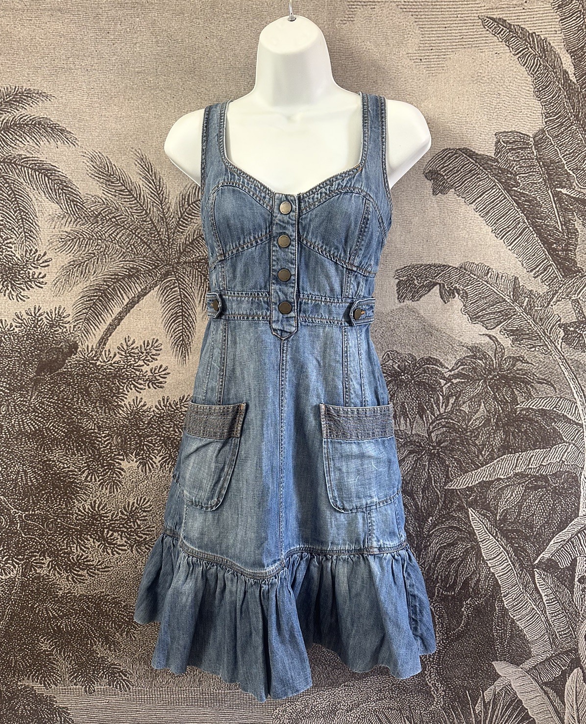 Stunning Vintage Karen Millen Denim Dress UK 10 Blue Flattering Short Bustier