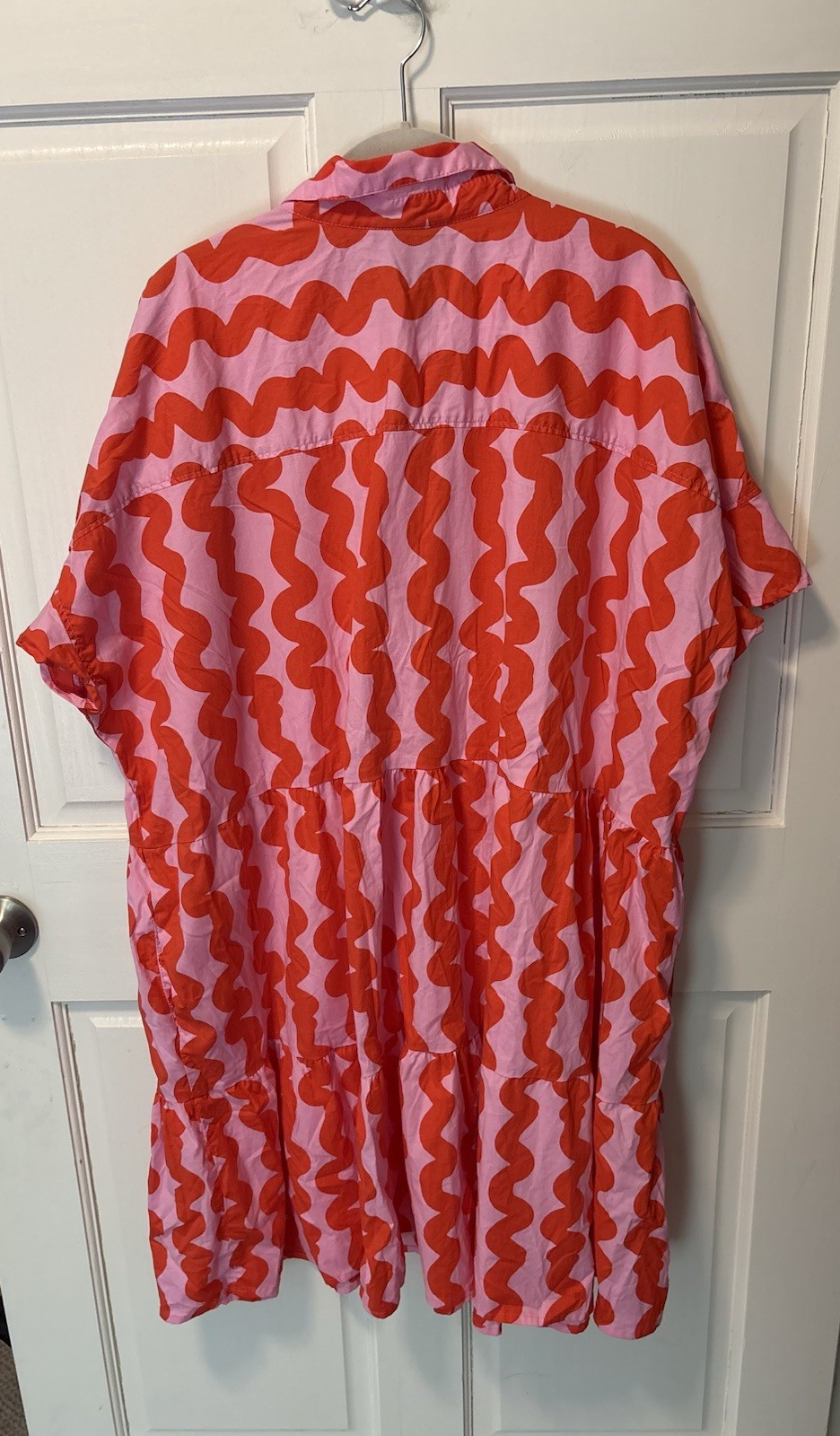 Nooworks Pink Squiggle Collared Shirt Cotton Plus Womens Dress 5x