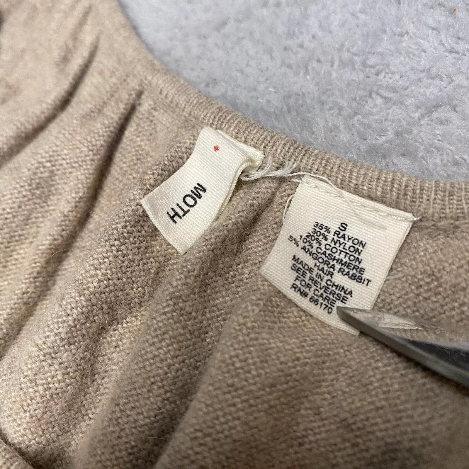 Anthropologie Moth Sweater Dress Small Beige Cashmere Blend Smocked Boho Knit