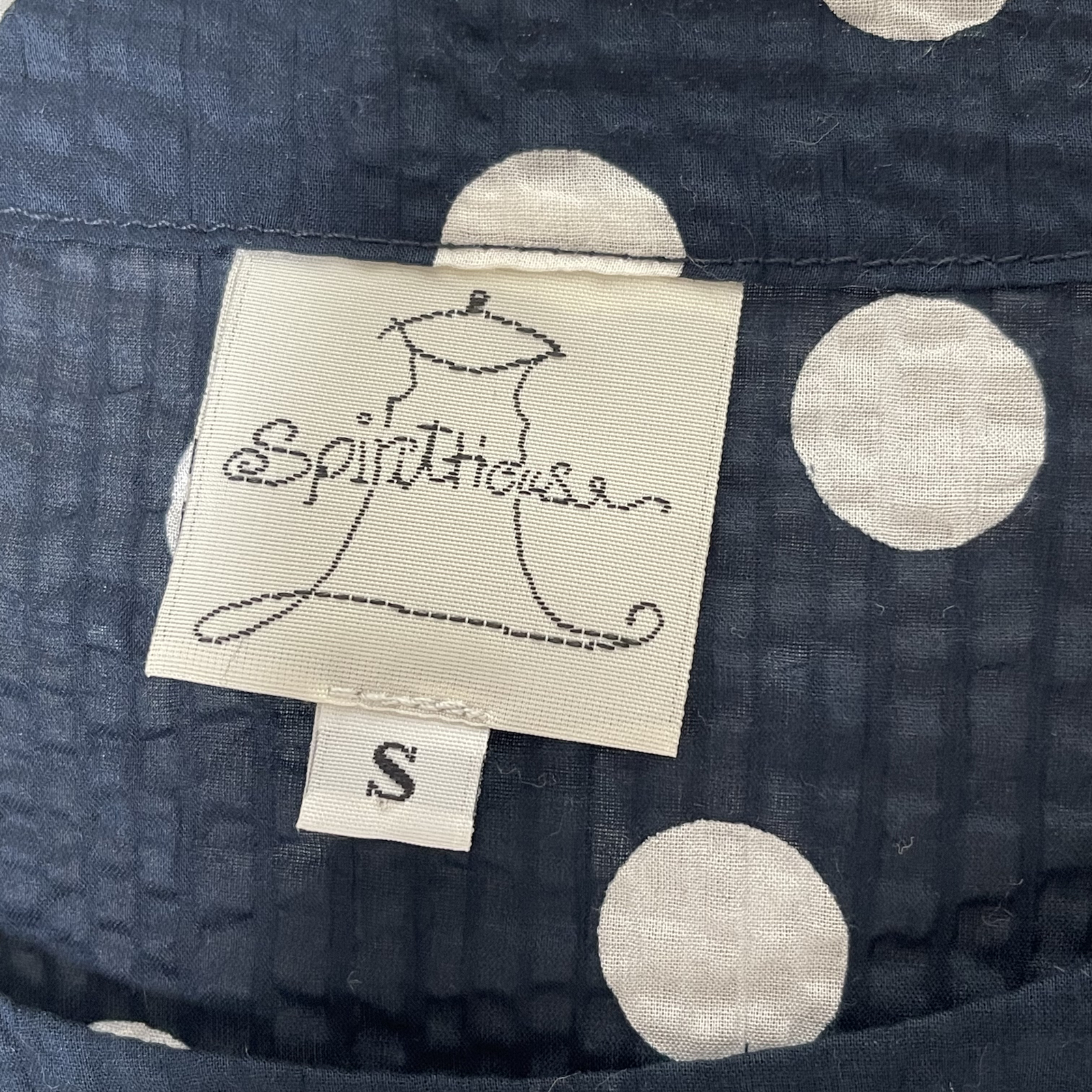 Spirithouse 3/4 Sleeve Polka Dot Lagenlook Semi Sheer Dress Sz Small Navy White