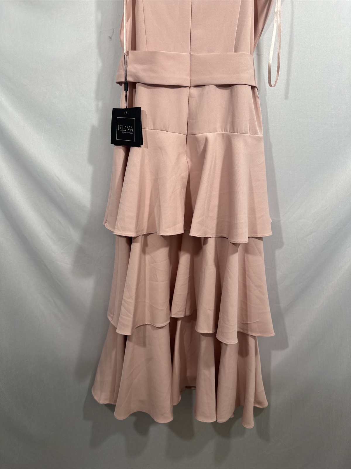 NWD IEENA Mac Duggal [ 8 ] Belted Tiered Ruffle Sleeveless Midi Dress Rose #Q692
