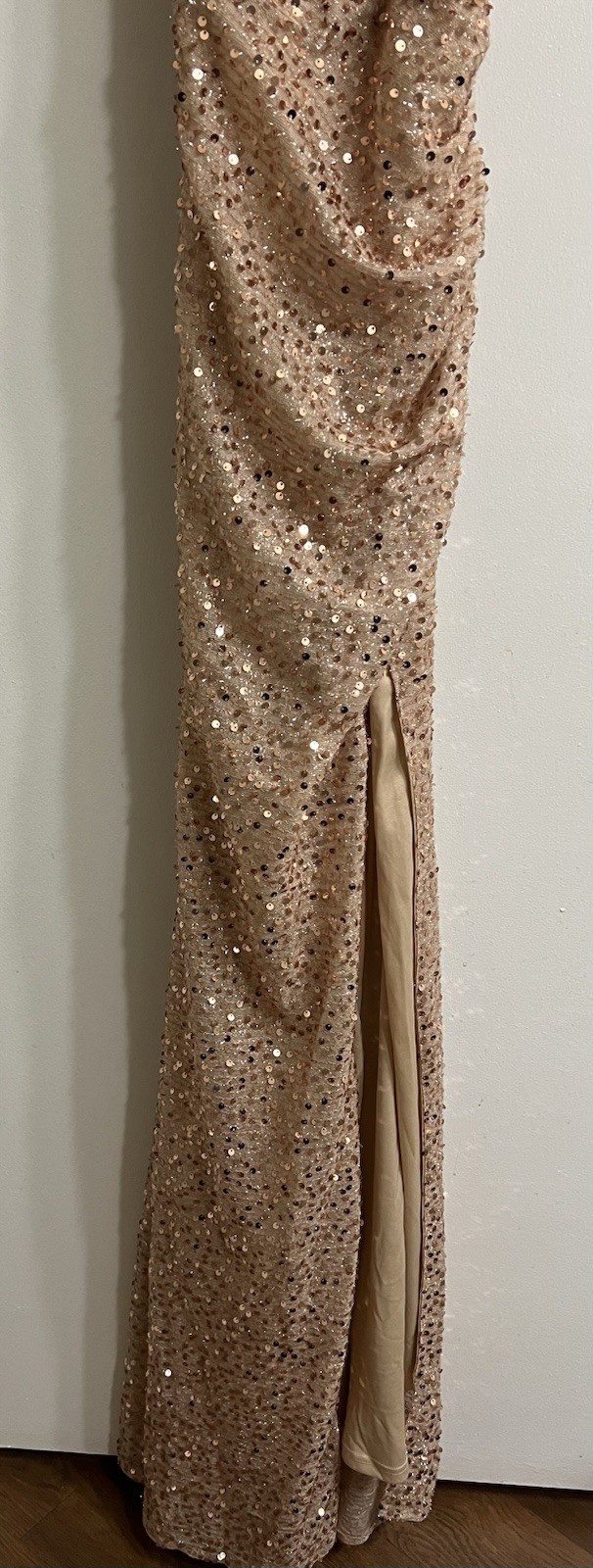 Strapless Gold Sequin Evening Dress