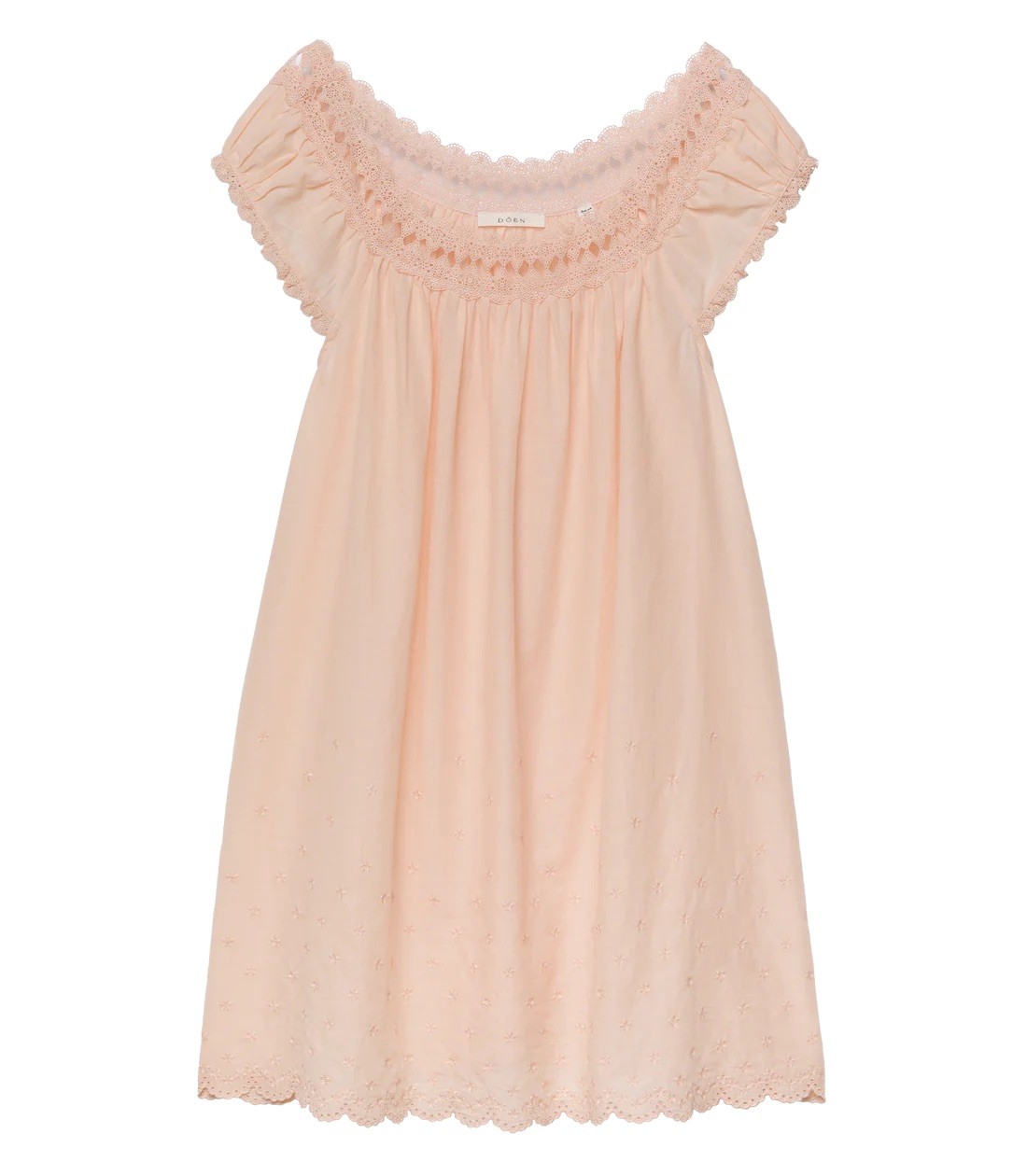 Doen Lelia Embroidered Lace Peach Pink Cotton Nightgown Short Mini Dress S NWT