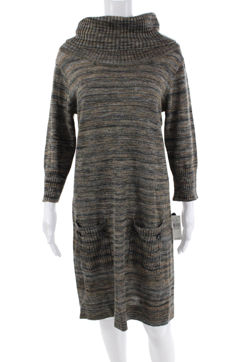 Alyx Womens Striped Print Turtleneck Long Sleeve Sweater Dress Multicolor Size M