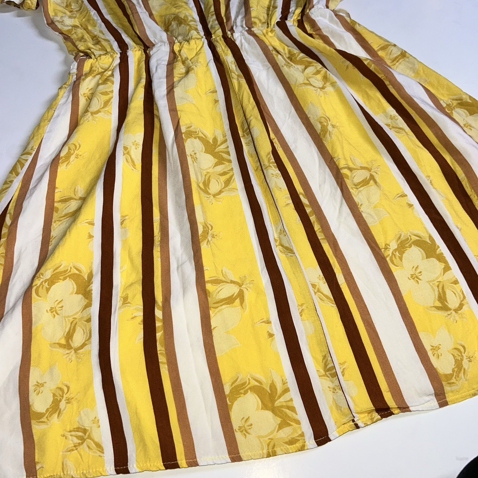 PIERRE CARDIN EVOLUTION -Yellow yellow & brown vertical striped Dress, Size 36