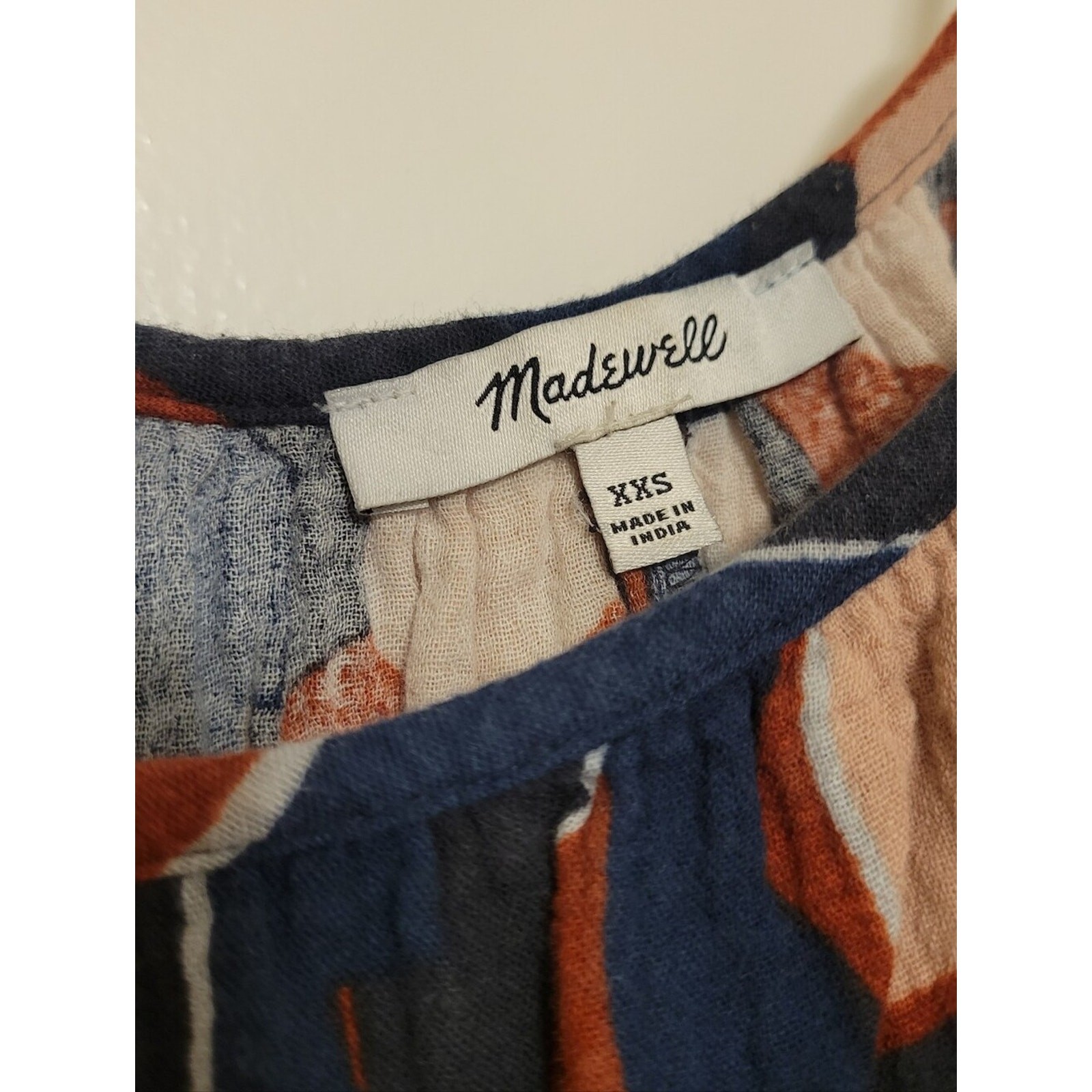 Madewell Geometric Print Tie Strap Mini Dress XXS 100% Cotton