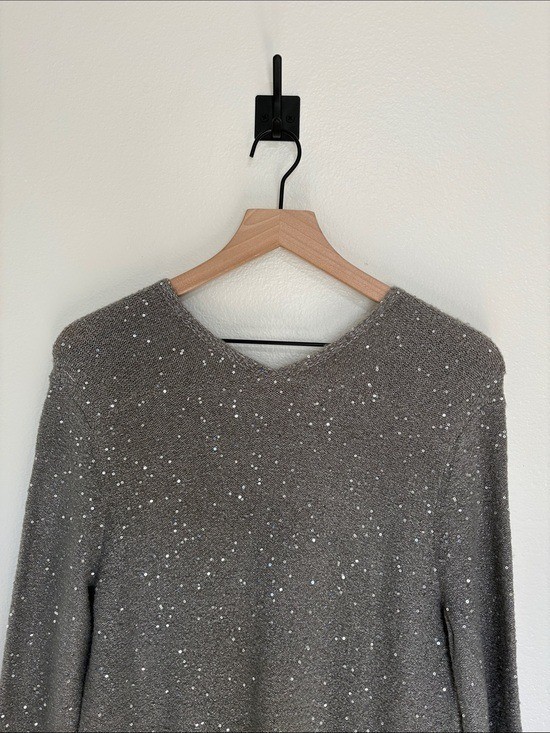 NWT Ann Taylor LOFT Chunky Knit Sequin Shift Sweater Dress Holiday Grey Medium