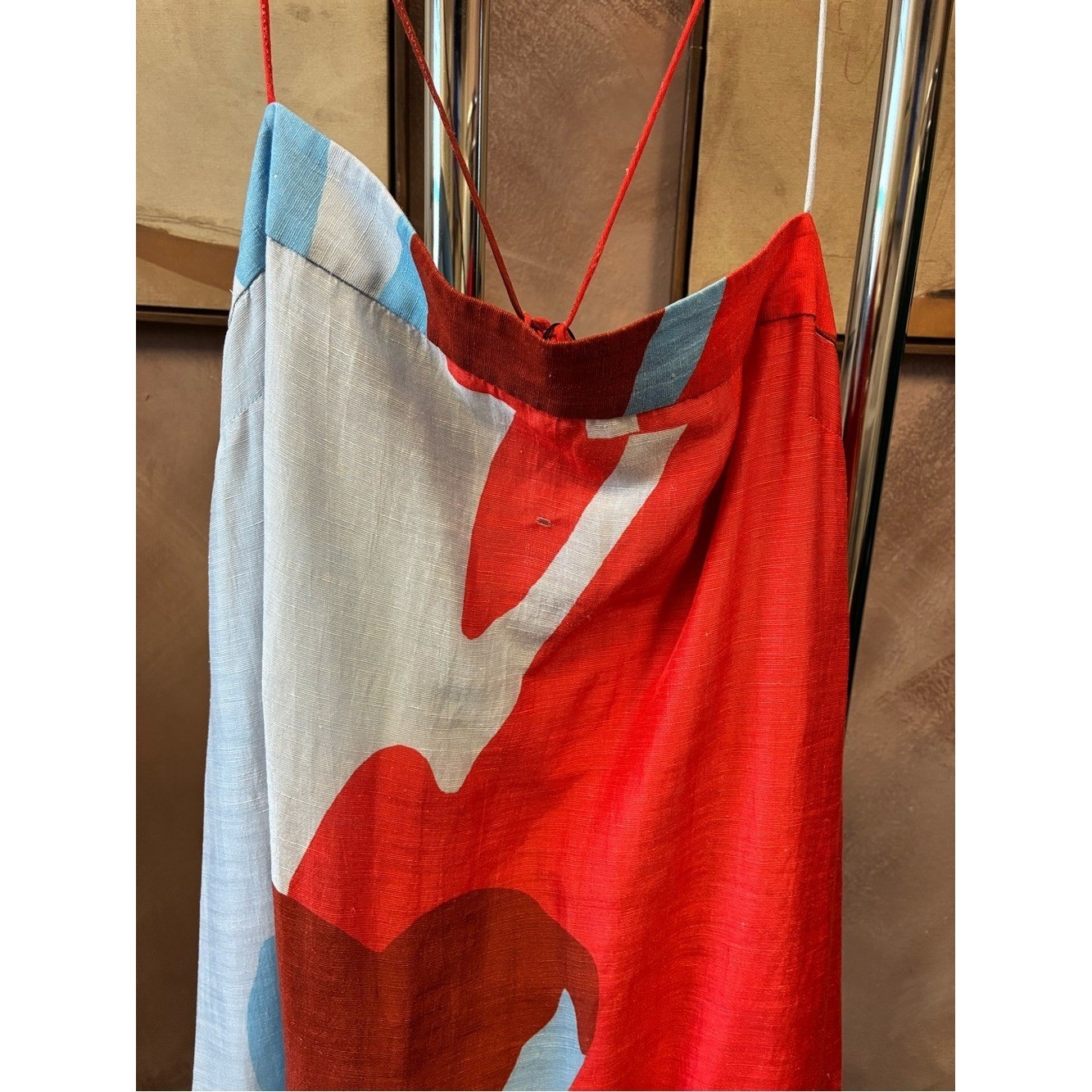 Significant Other Sleeveless Abstract Print Maxi Dress in Red & Light Blue