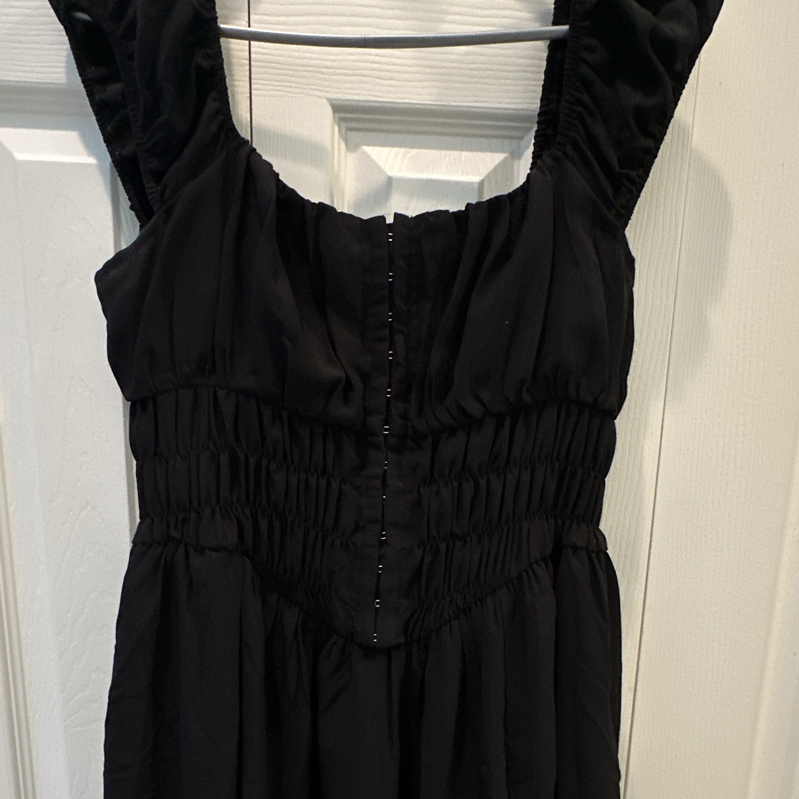 Mixed Threads Black Solid Square Neck Smocked￼Stretch Midi Dress Women’s L