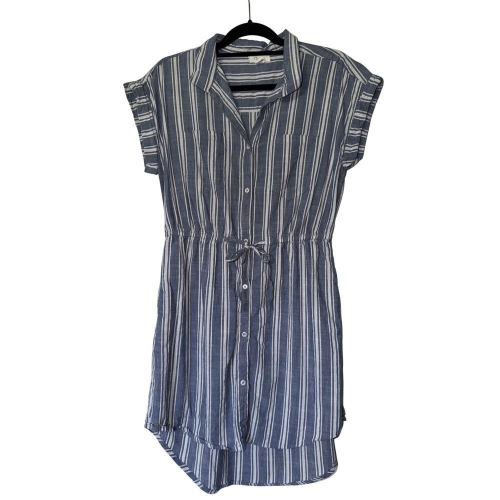 Japna Blue White Striped Button Down Shirtdress Cotton Blend Size L