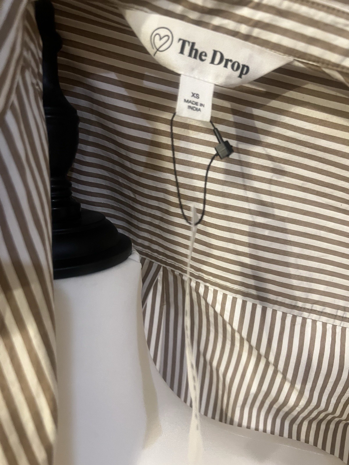 The Drop size Small Marla Drop-Shoulder Short-Sleeve Midi Shirt Dress Tan White