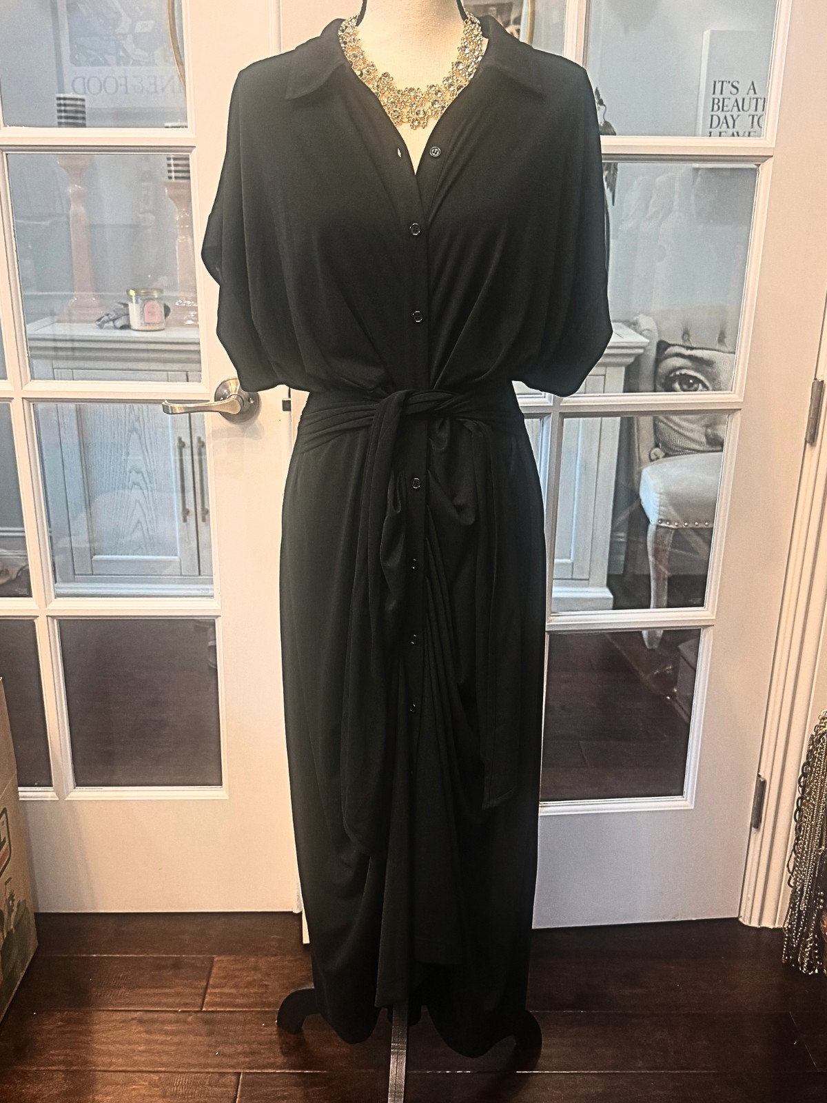 Steve Madden Black Tori Dress NWT Ruched Button Down Shirt Size 14