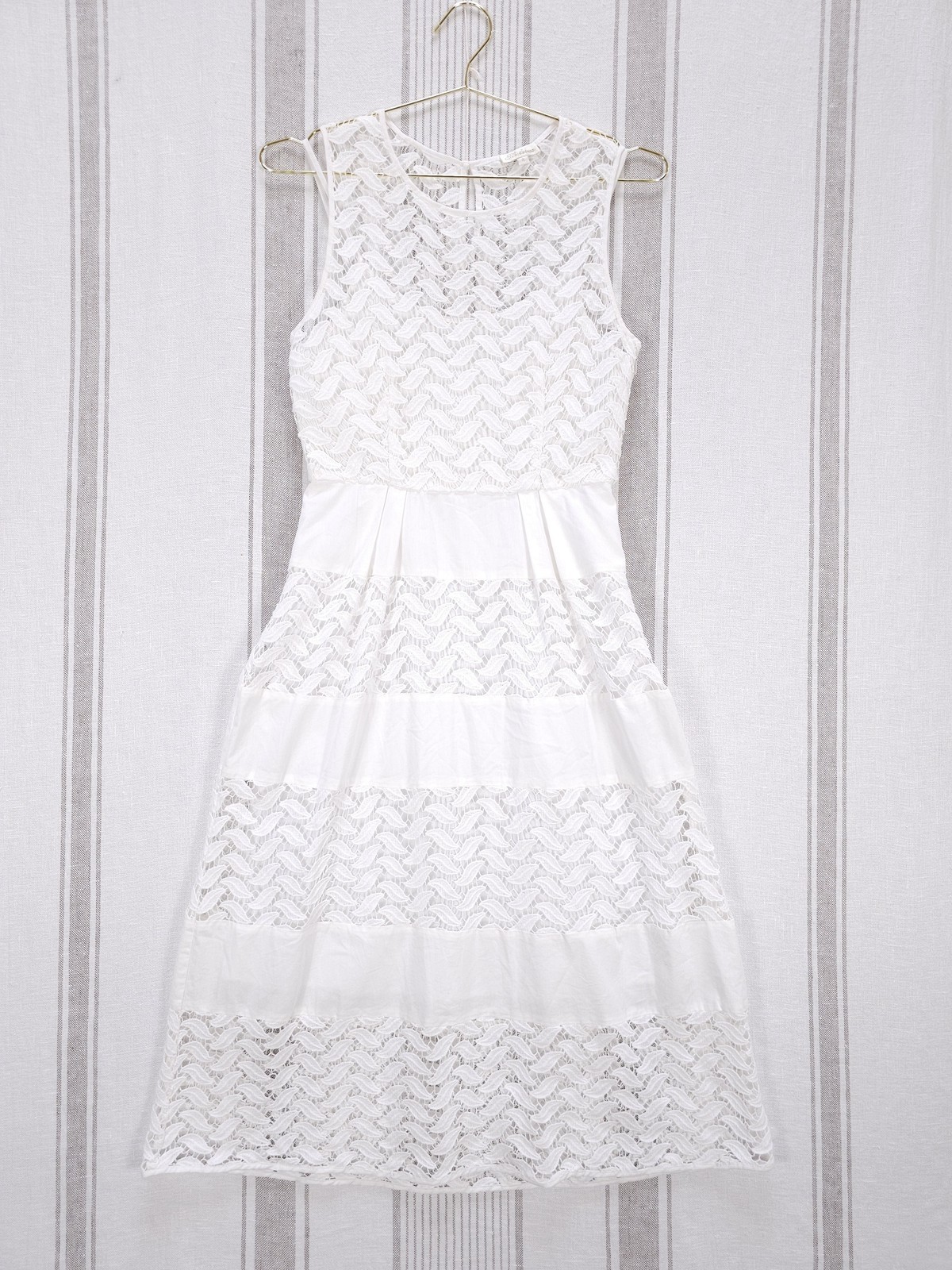 SHOSHANNA Dress Womens 4 White Sleeveless Lace Midi Fit Flare Cocktail Wedding