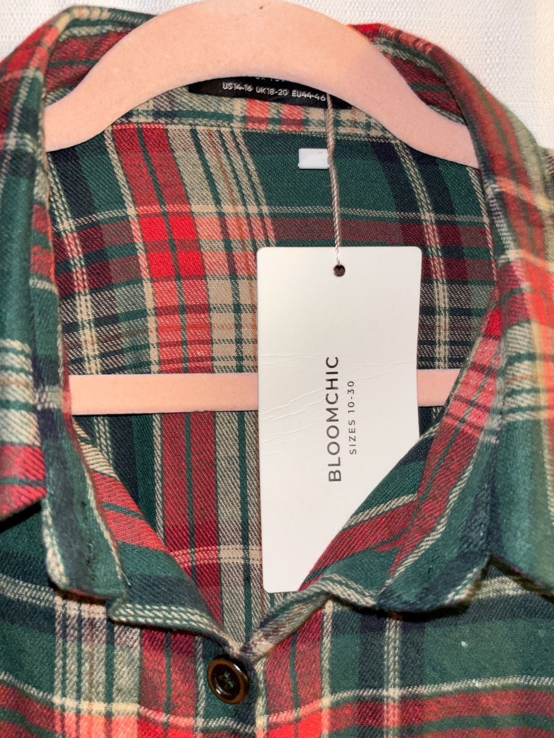 BloomChic Plaid Button Detail Pocket Belted Arc Hem Shirt Dress