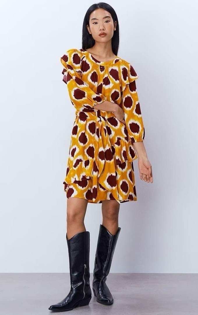 NWT Sfera Boho Beaded Ruffle Tiered 3/4 Sleeve Dress Women’s