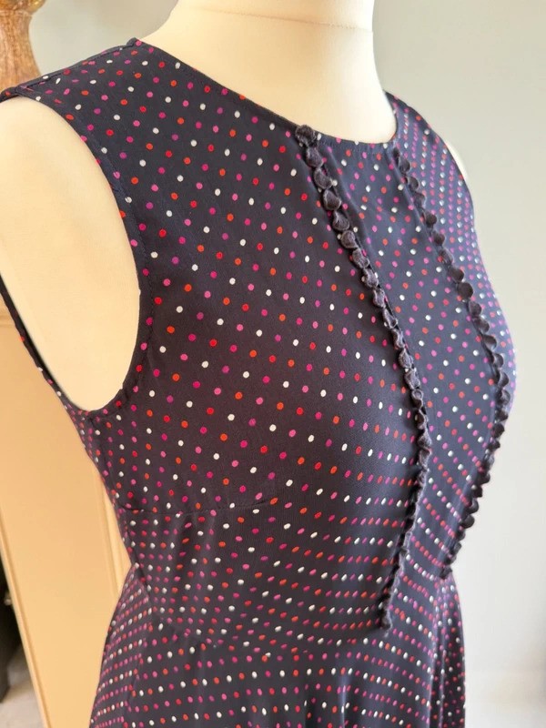 HOBBS Navy Polka Dot Floaty Dress UK12 red pink white spots Cocktail Wedding