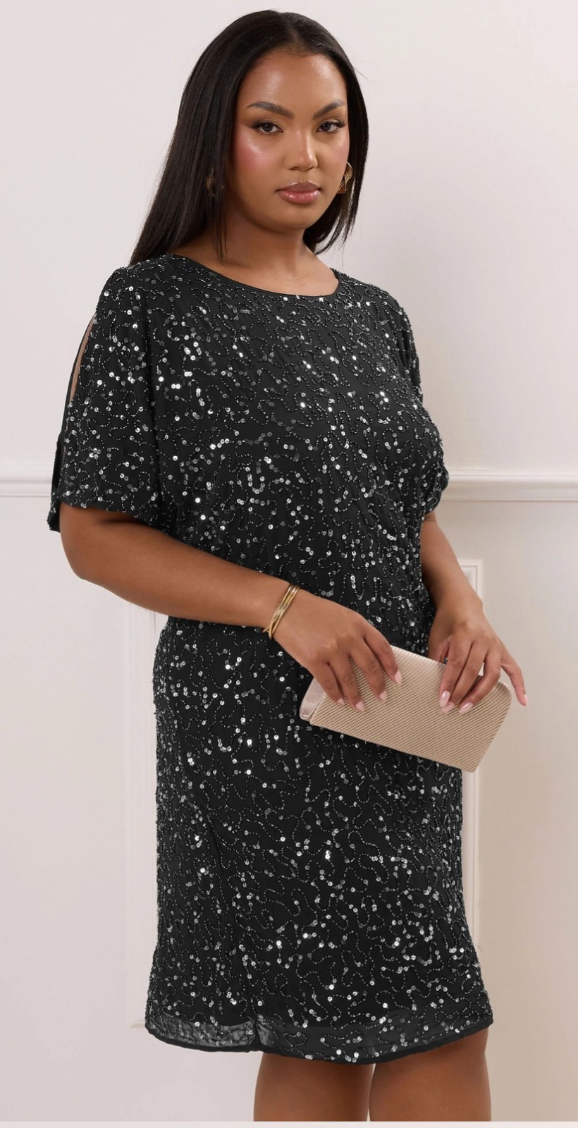 YOURS LUXE Sz 22 BLACK SEQUIN BEADED CAPE DRESS NEW COCKTAIL PARTY CRUISE £95