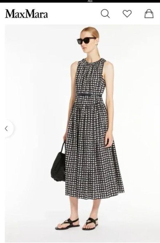 MaxMara Navy/Cream Gina Fit & Flare Geo Pattern Poplin Dress Size US 6