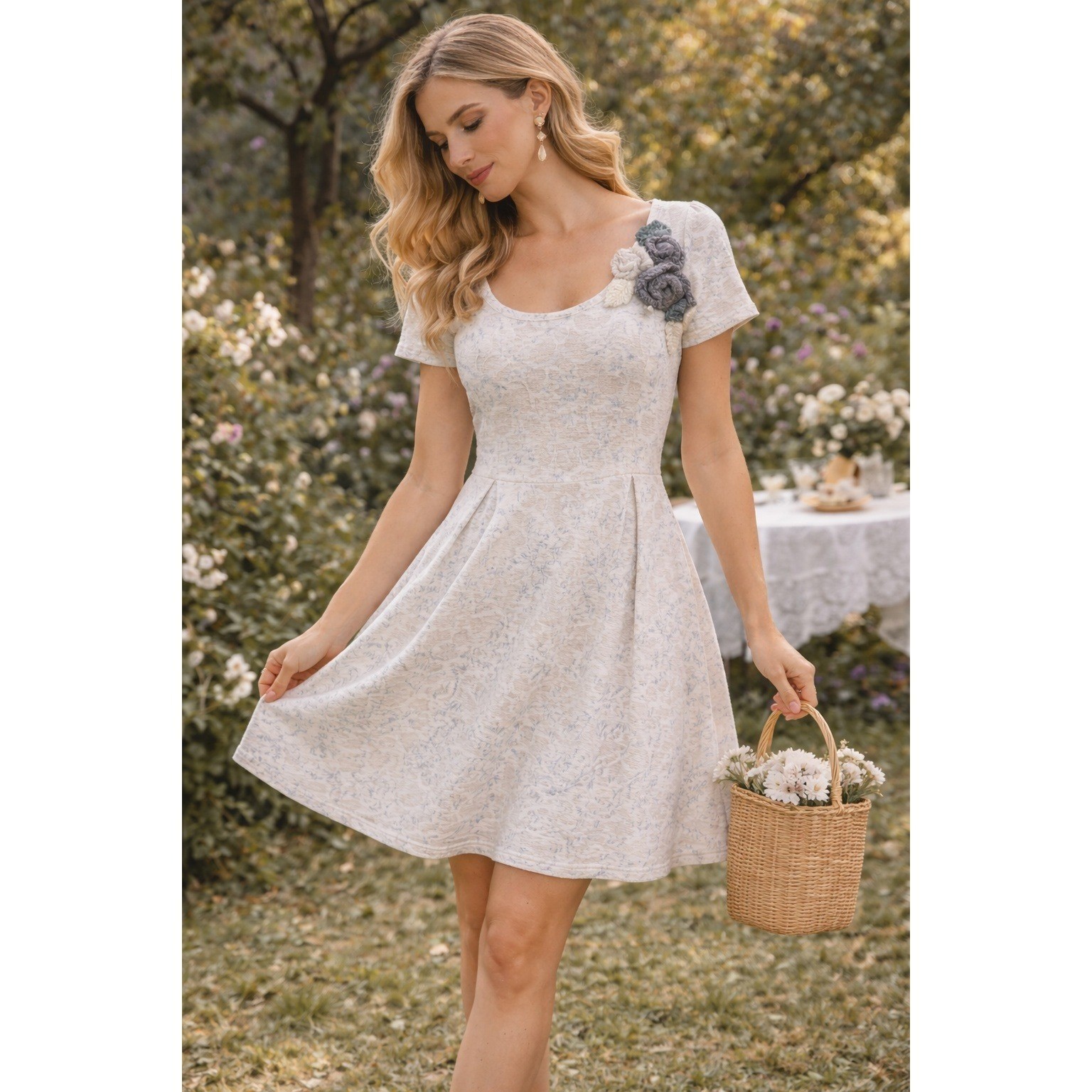Moth Anthropologie Rosette Knit Fit & Flare Dress Women M