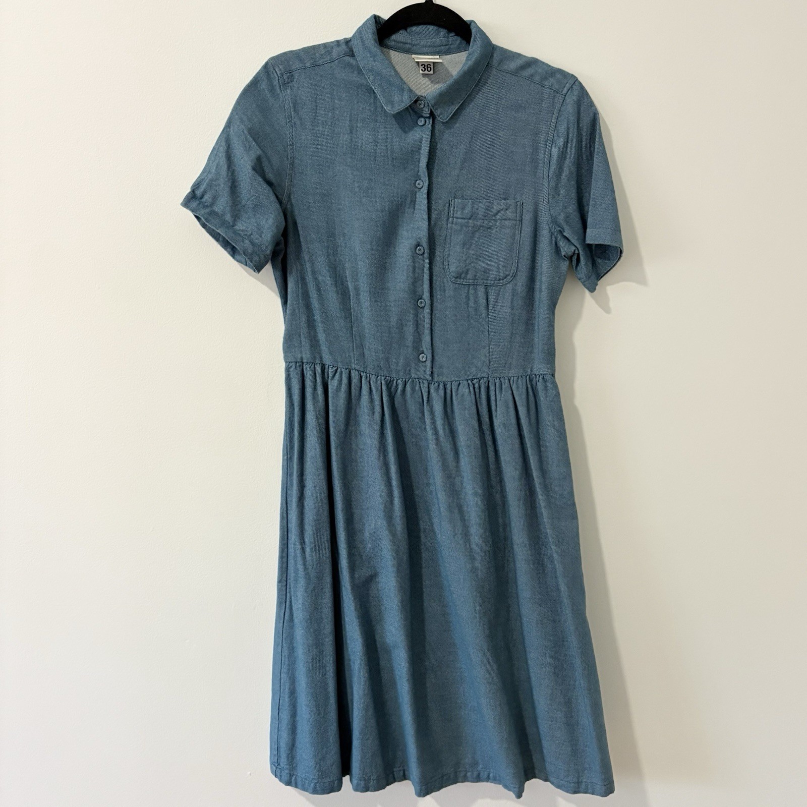 Selected Femme Blue Chambray Shirt Dress Button Front Collared