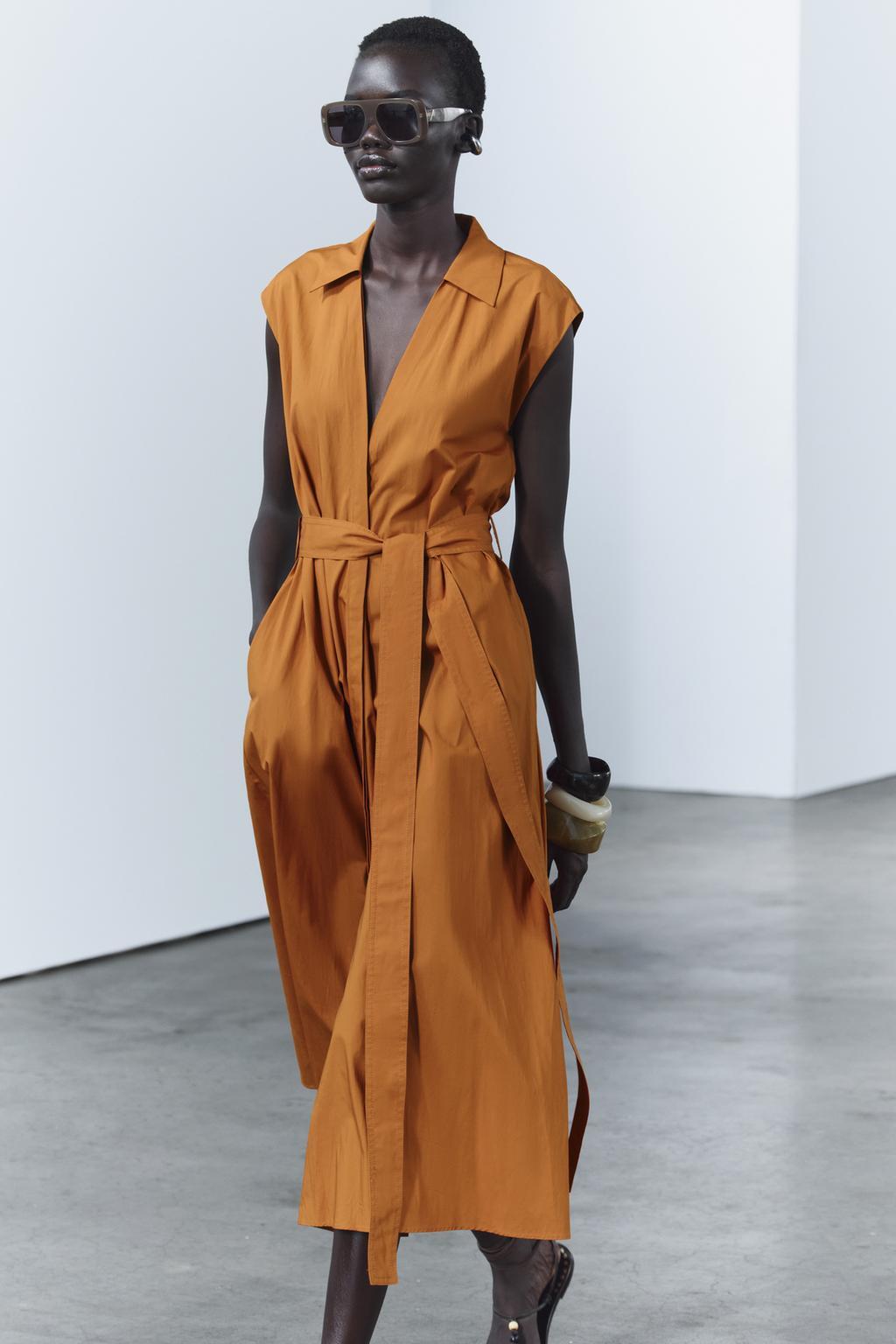 NWT_ZARA ss24 ZW COLLECTION POPLIN SHIRTDRESS Burnt orange | 4786/134_XS-XL
