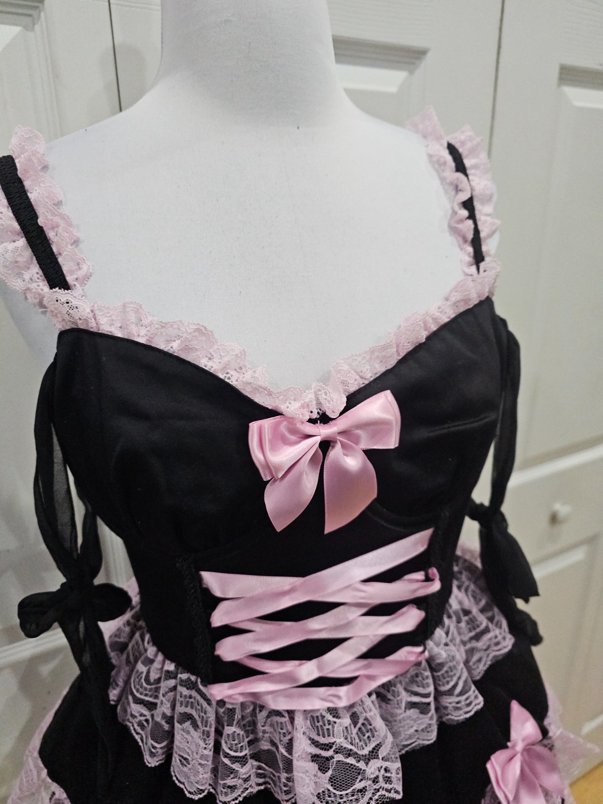 Dolls Kill Widow Thank Goth For You Black Pink Lace Tutu Lolita Mini Dress S
