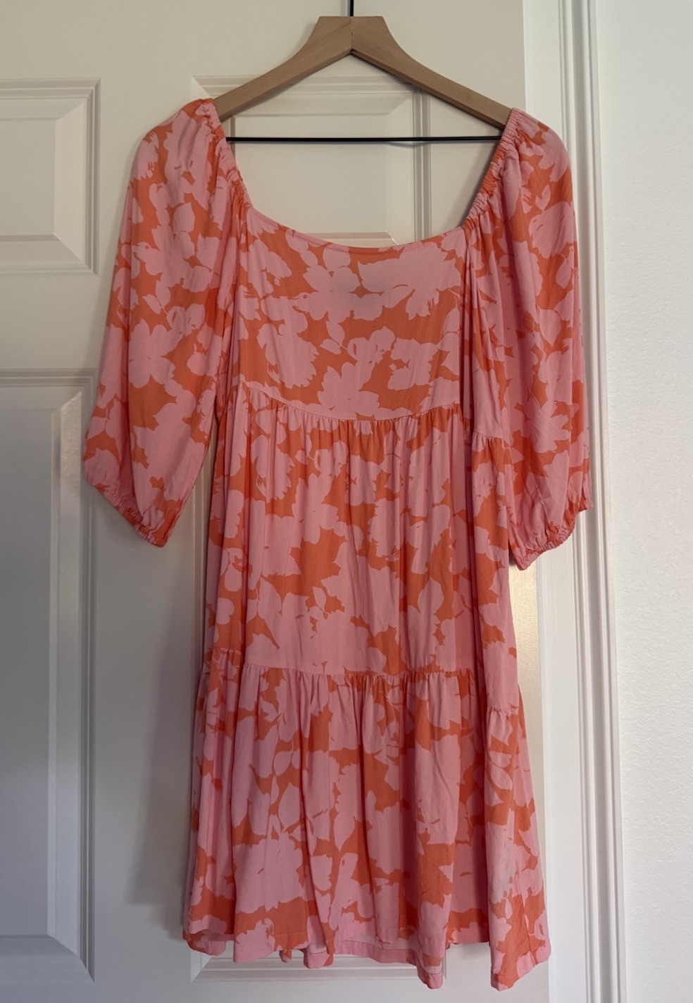 Sanctuary Pink Orange Floral Square Neck Mini Dress Size Small