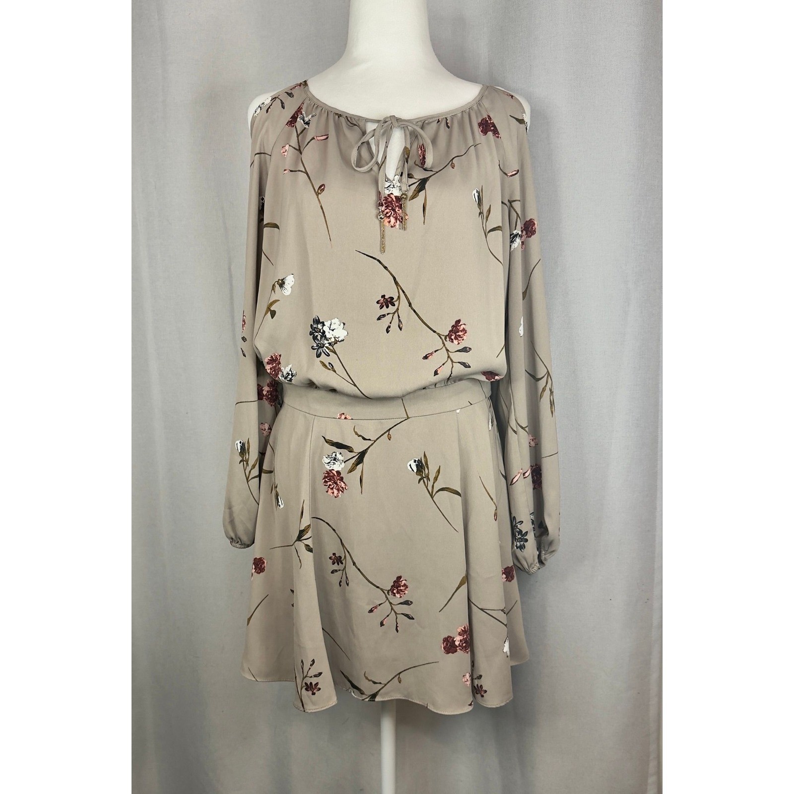 Floral Cold Shoulder Long Sleeve Fit & Flare Mini Dress