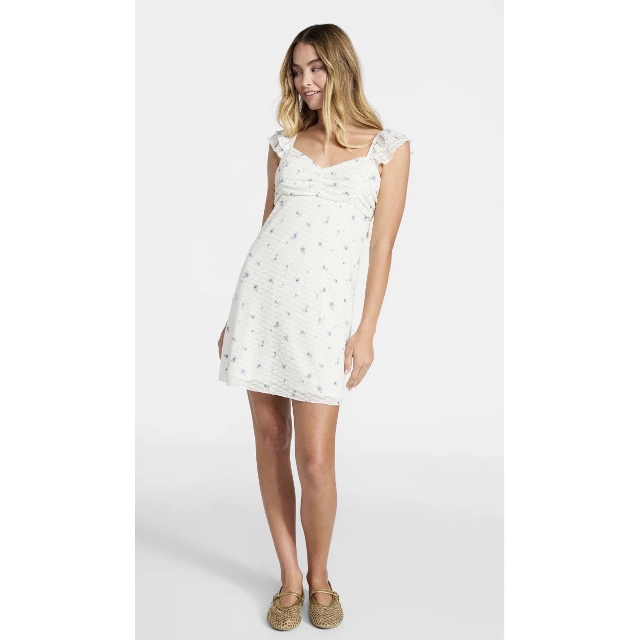 Womens Fairy Ruffle Ruched Dress Tank Large Summer Beach Sundress Chic PREPPY