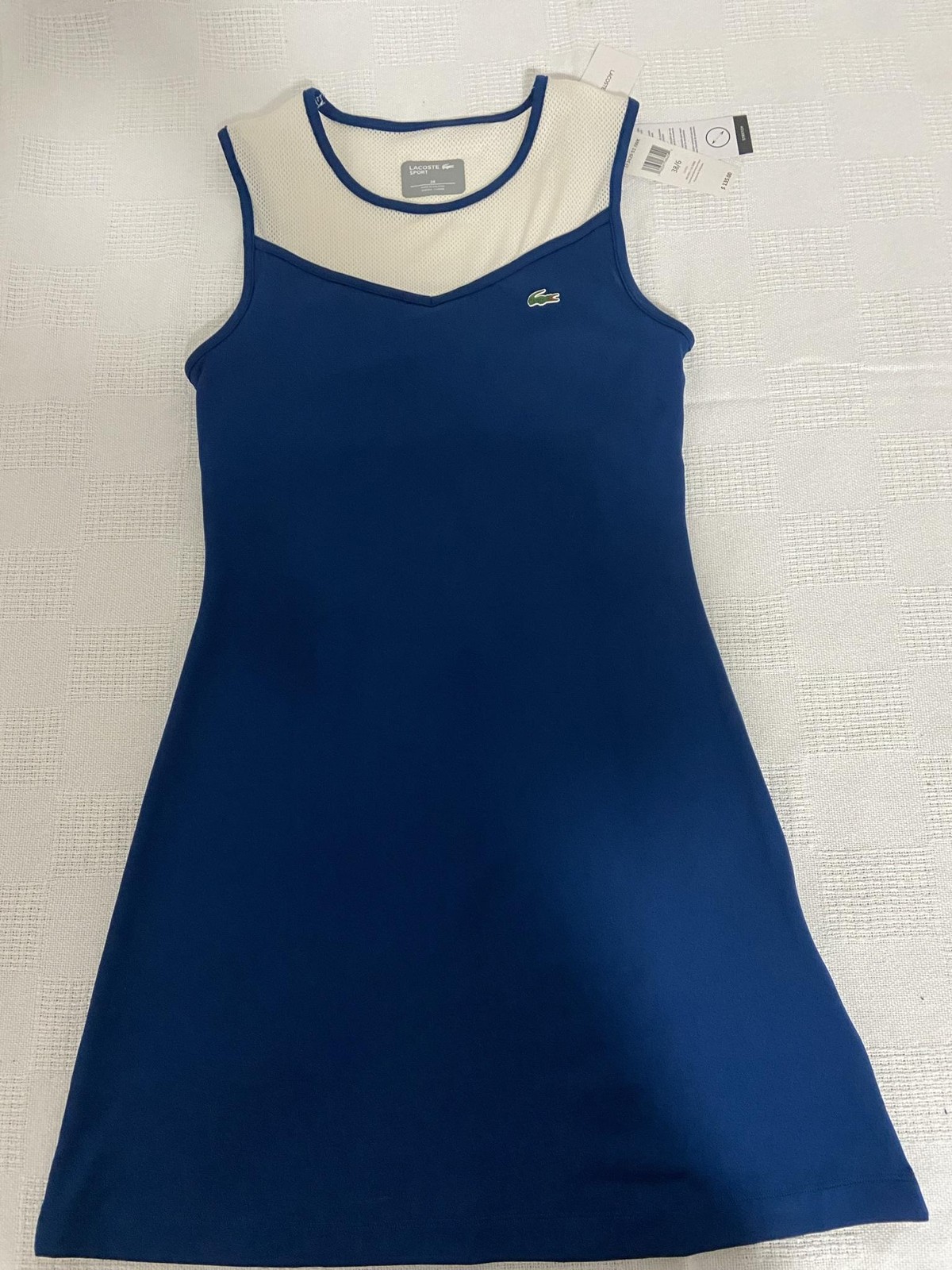Lacoste Sport Tennis Tank Dress Womens 6 Blue White Mesh Colorblock Stretch