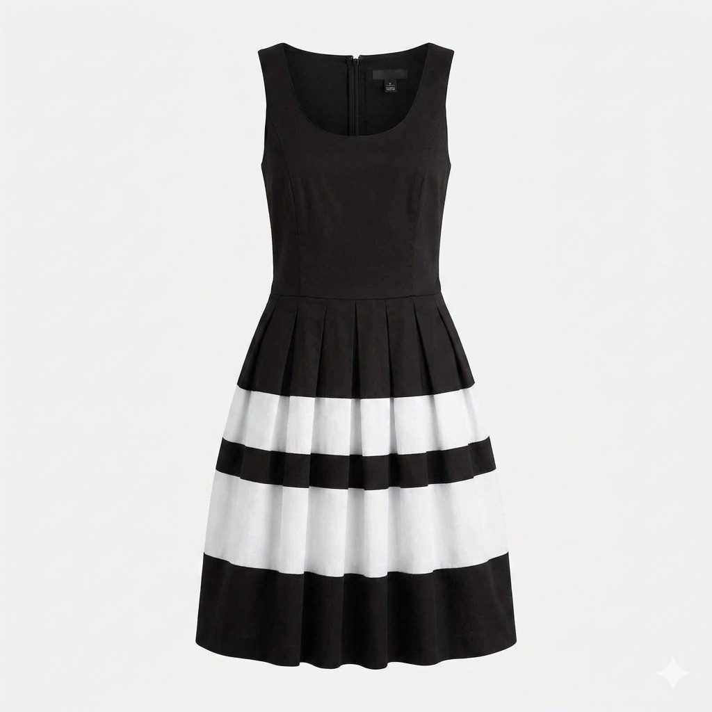 White House Black Market Cotton Black White Striped Fit Flare Dress Pockets 8 M