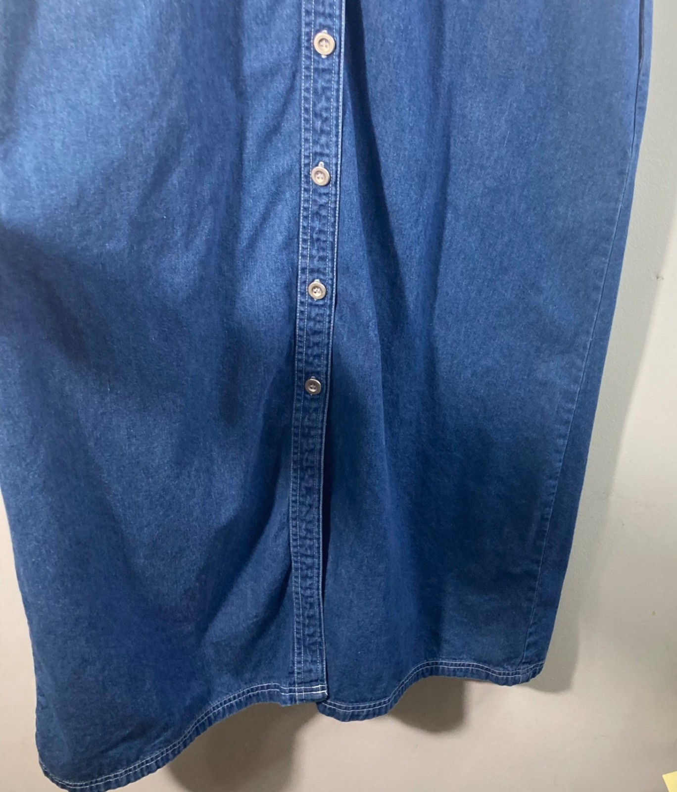 Womens Vintage Sun Belt Denim Button Maxi Dress Short Sleeve S Cotton Pockets