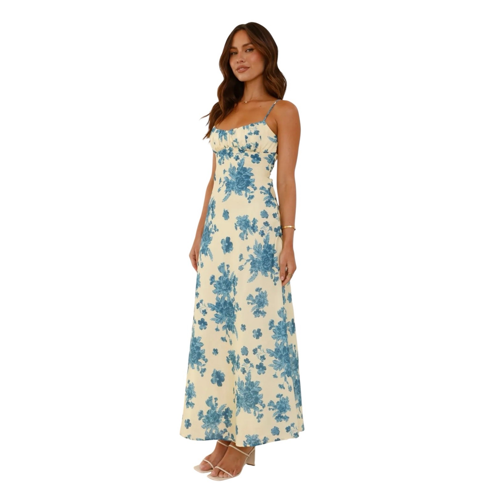 Billy J Margie Midi Dress Yellow Blue Floral Size 14 Romantic Wedding Guest