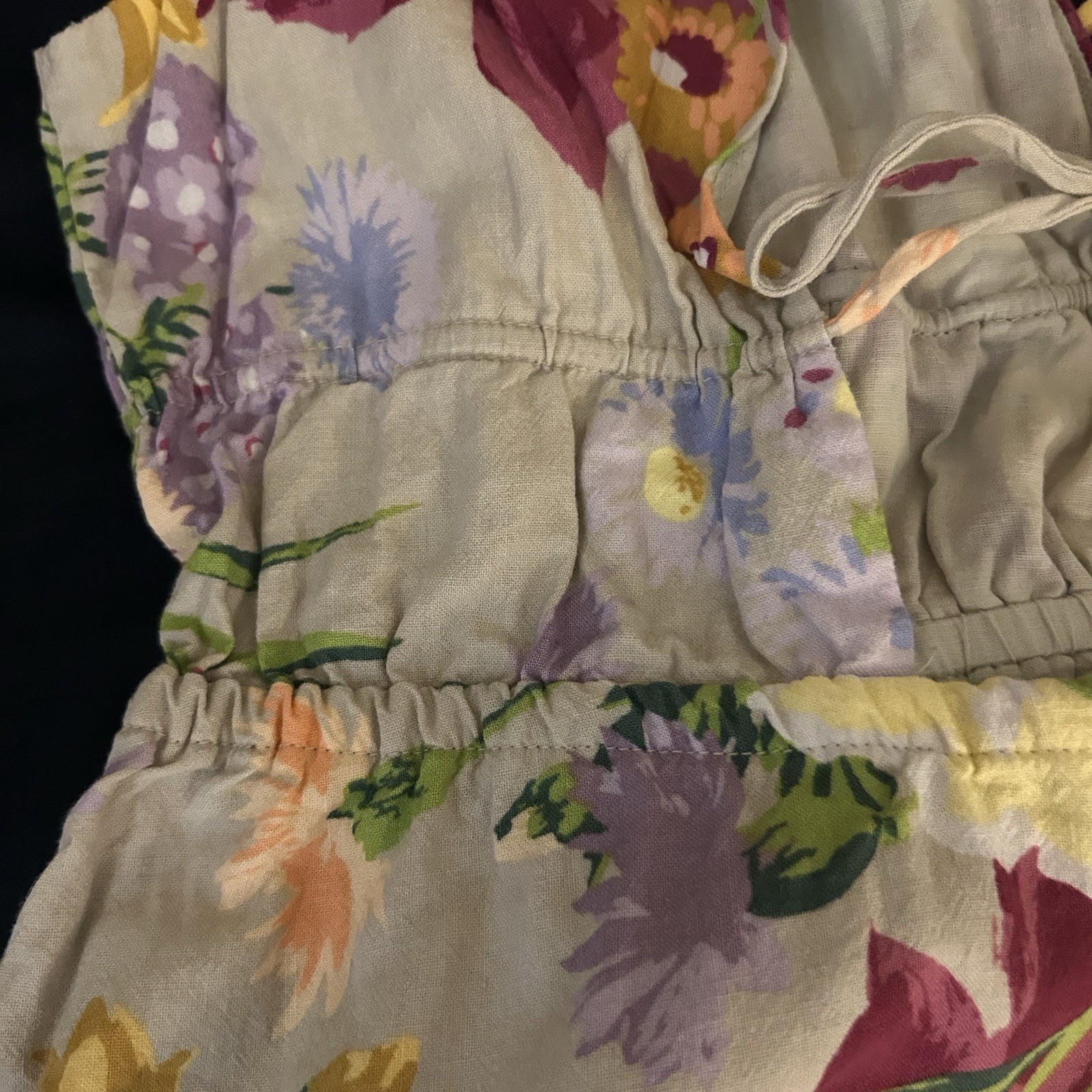 H&M Floral Summer Cotton Linen Maxi Dress Fully Lined Adjustable Long Large / L