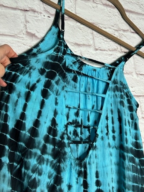 Small/Medium New Tie Dye Gray Black Aqua Blue Gauze Slip Dress Beach Cover 50$