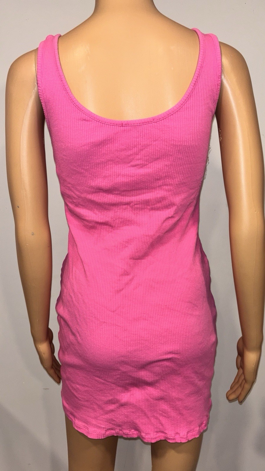 Ambiance Apparel Hot Pink Ribbed Tank Dress Mini Bodycon Scoop Neck Stretch Sz M
