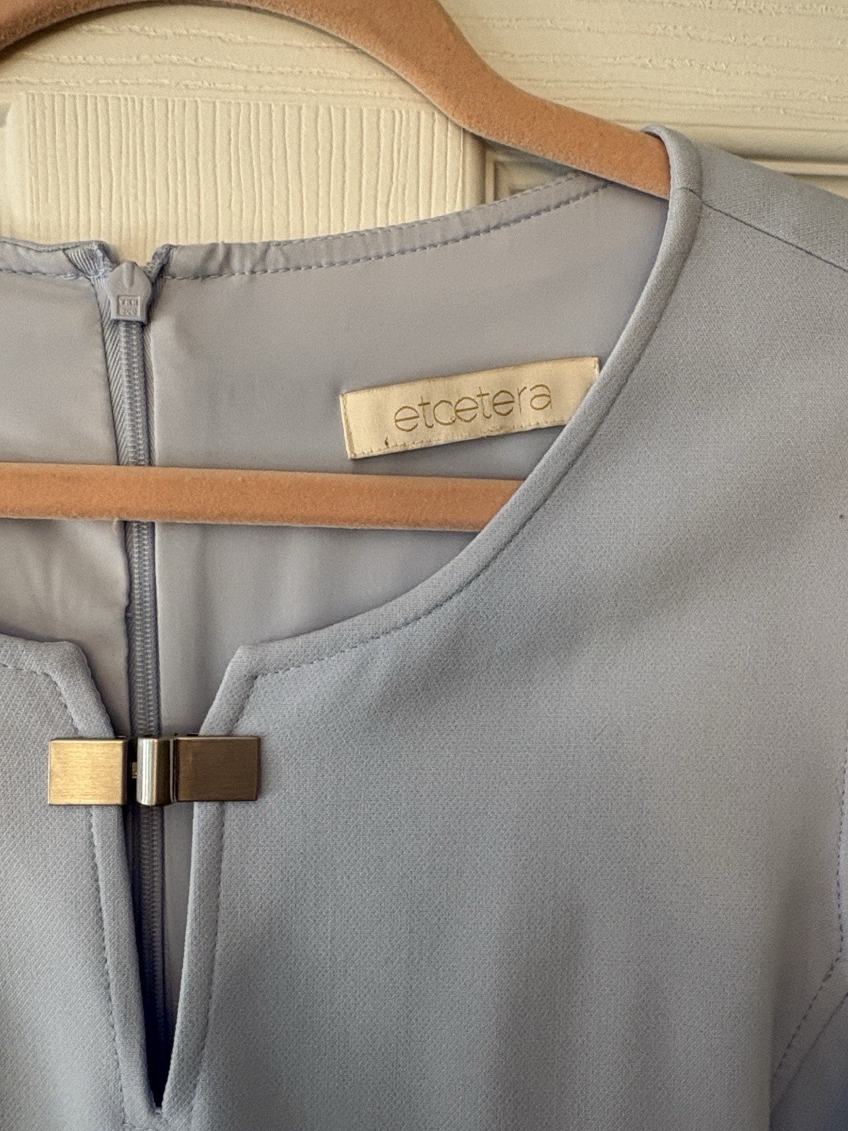 Etcetera Light Blue Sleeveless V-Neck Shift Dress 2 Pockets Piqué