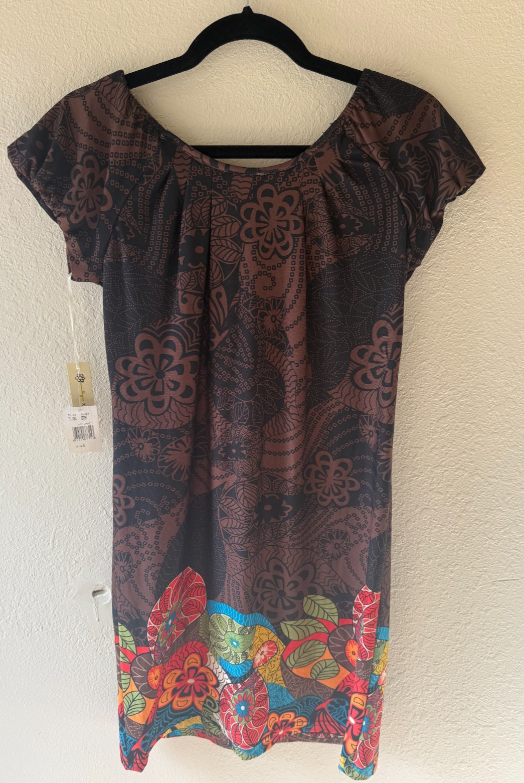 Ivy Jane (Uncle Frank) brown, black, multi-color floral, short sleeve dress, siz