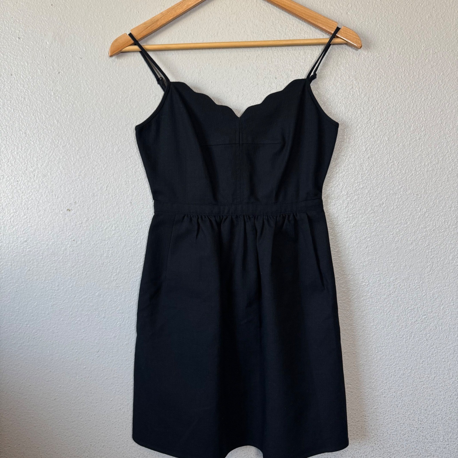 J. Crew Black Dress Scalloped Neckline Sleeveless Cotton Blend Mini Sundress