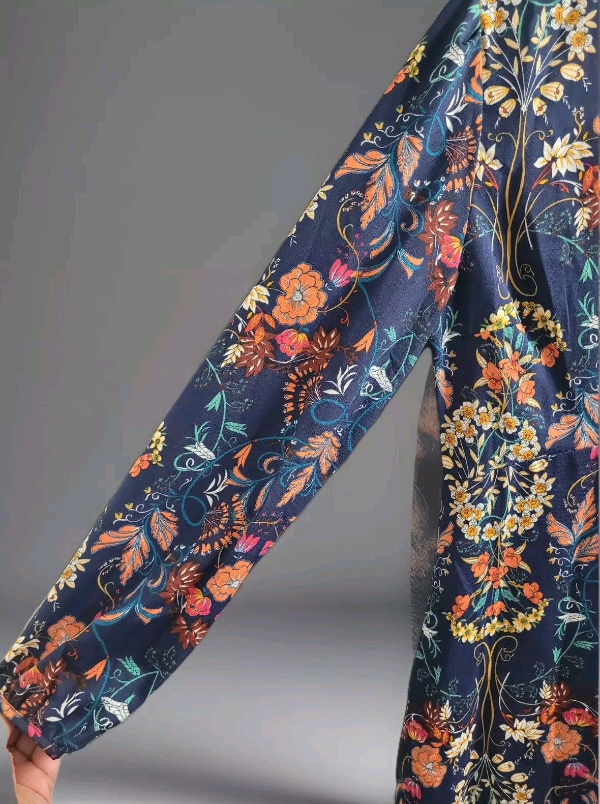 I. Madeline M Garden Splendor Navy Blue Floral Print Long Sleeve Midi Dress NEW