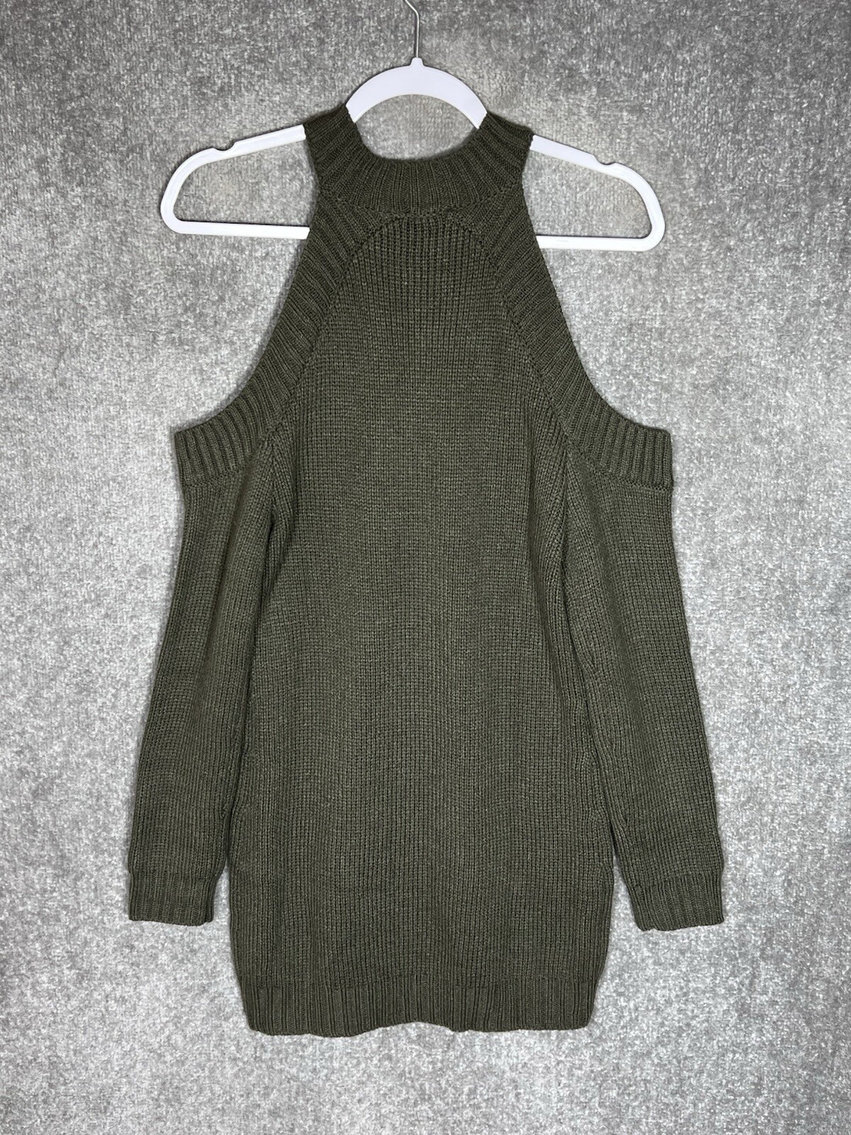 Tobi Half Thought Cold Shoulder Mini Sweater Dress Womens Size Small Green Knit