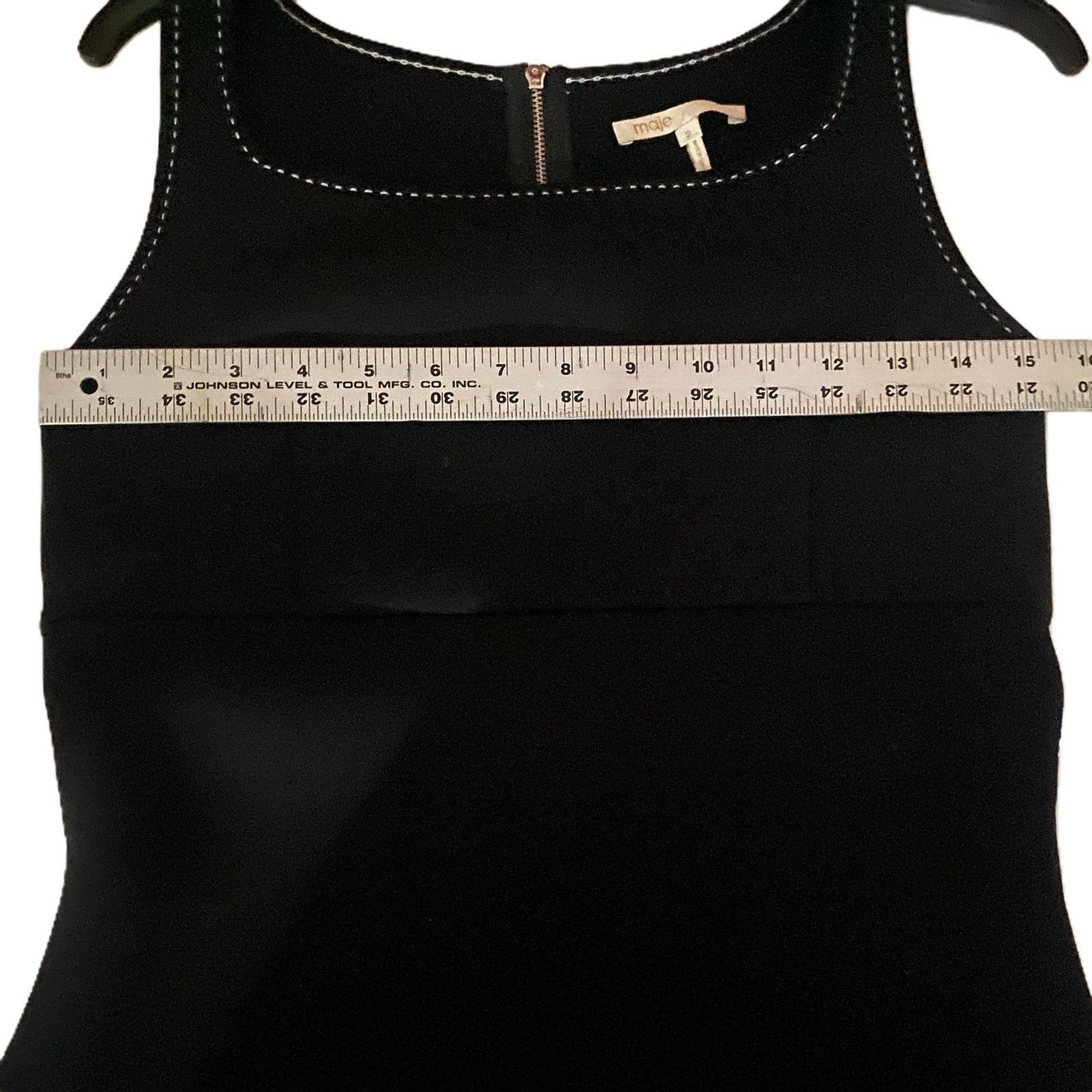 Maje Rokaya Contrast Stitch Scuba Neoprene Sleeveless LBD Mini Dress Medium EUC