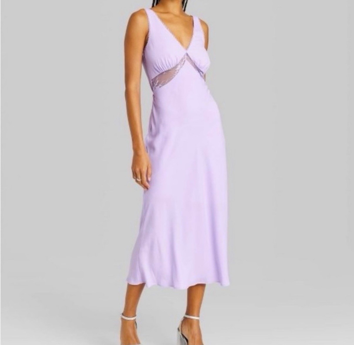 Wild Fable Women’s Lavender Solid Lace Trim Slip Midi Dress V-Neck Strappy XXS