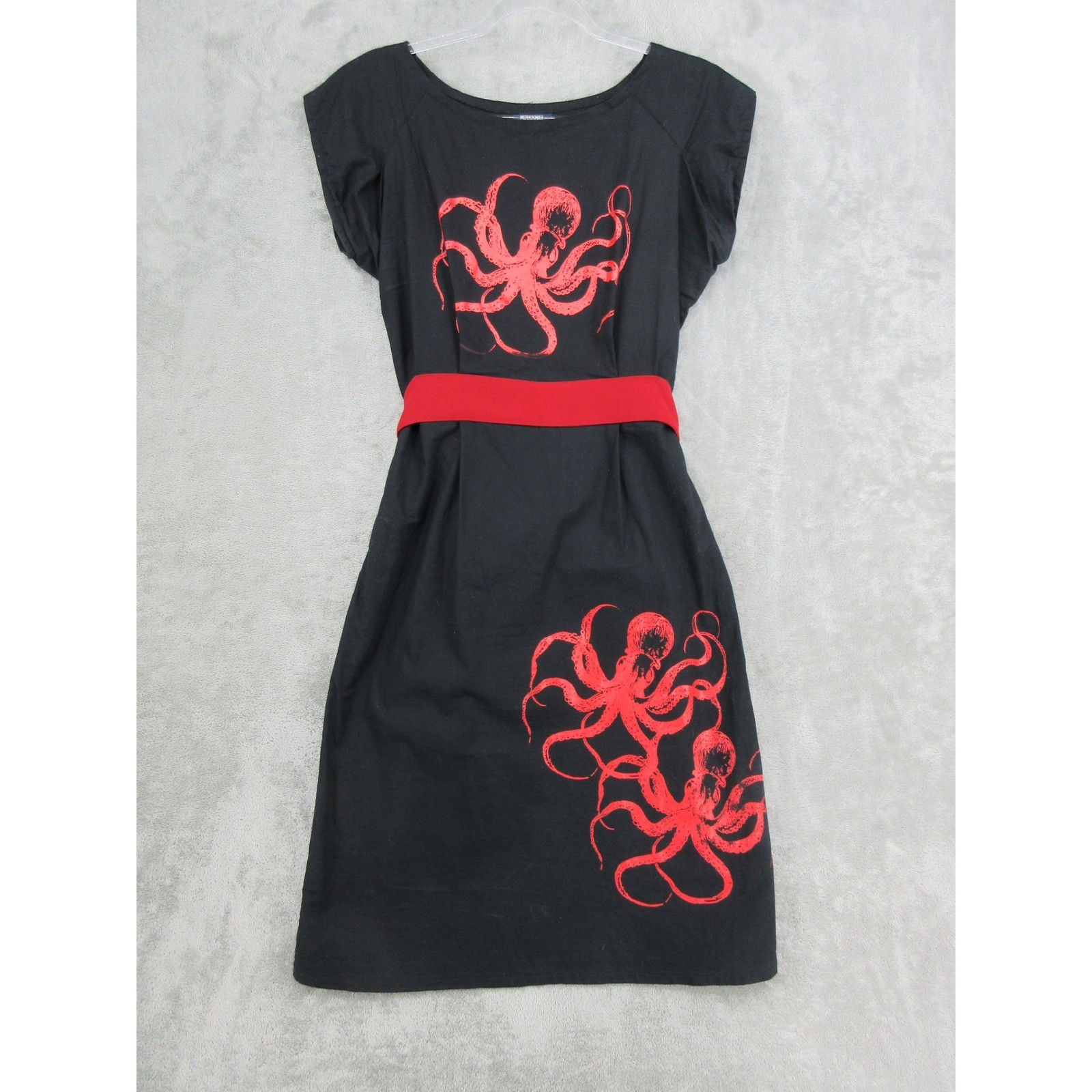 Matrushka Construction Dress Womens Large Octopus Attached Belt Art to Wear Red