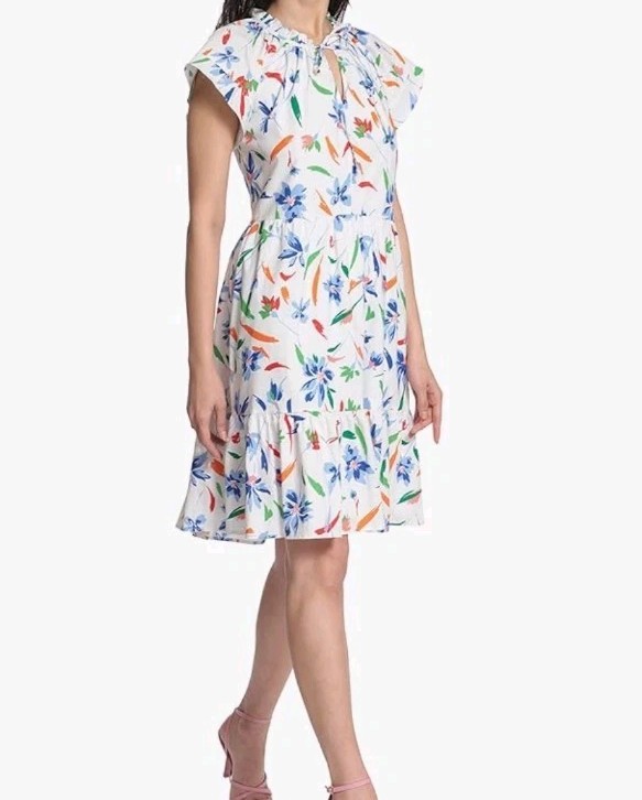 Maggy London Petite Mini Dress Women’s Size 10P Cap Sleeve Front Tie Floral