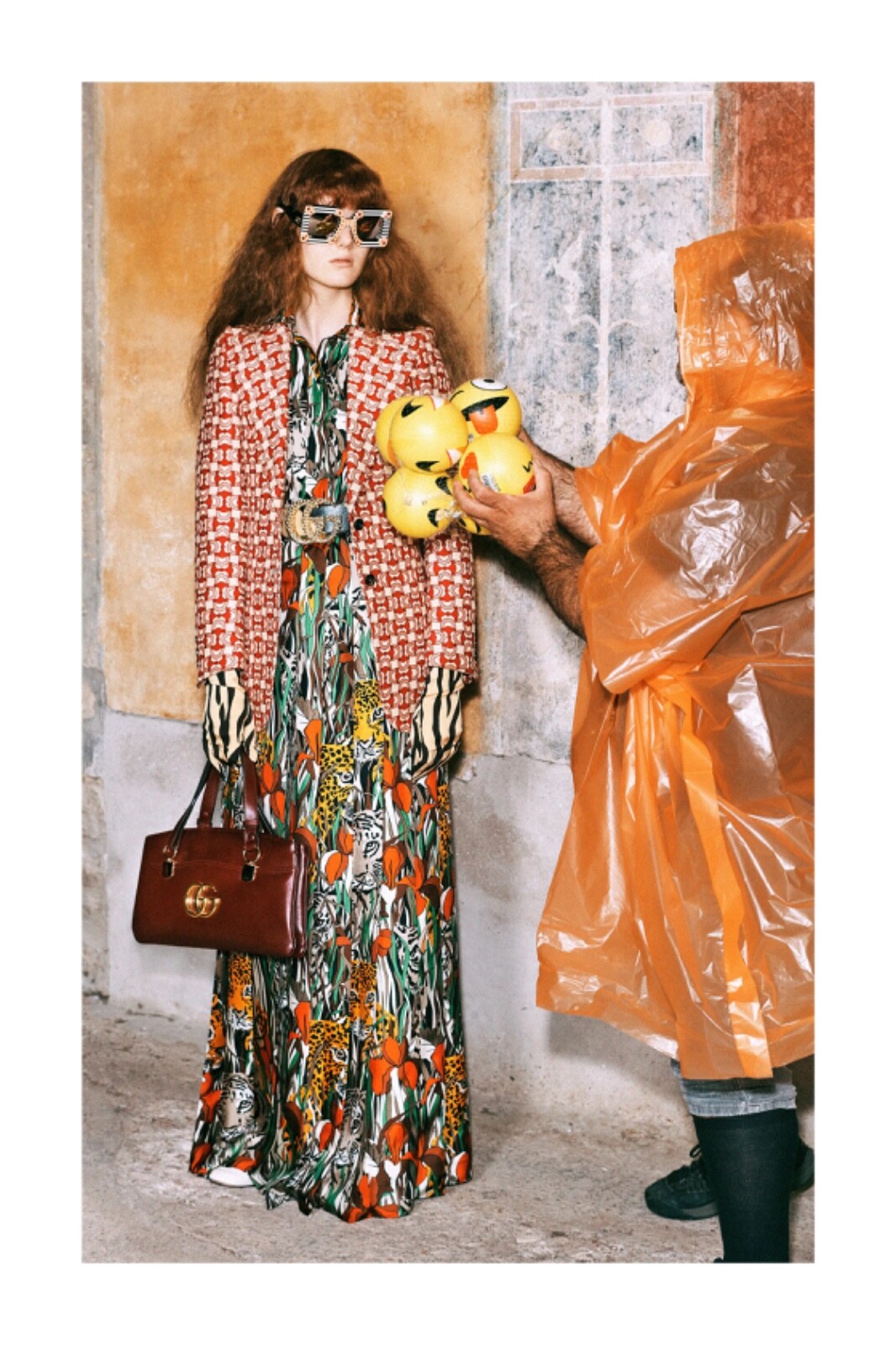 70302 auth GUCCI multicoloured silk 2019 FELINE GAREN MAXI Dress 42 M