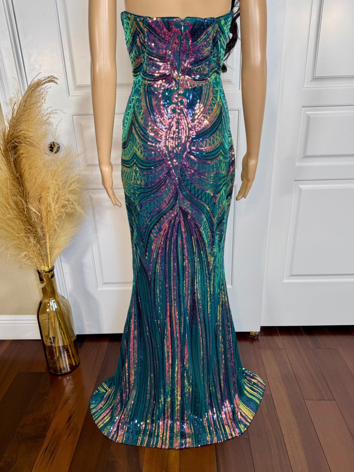 SHEIN MULTI COLOR STRAPLESS LONG SEQUIN EVENING DRESS GOWN